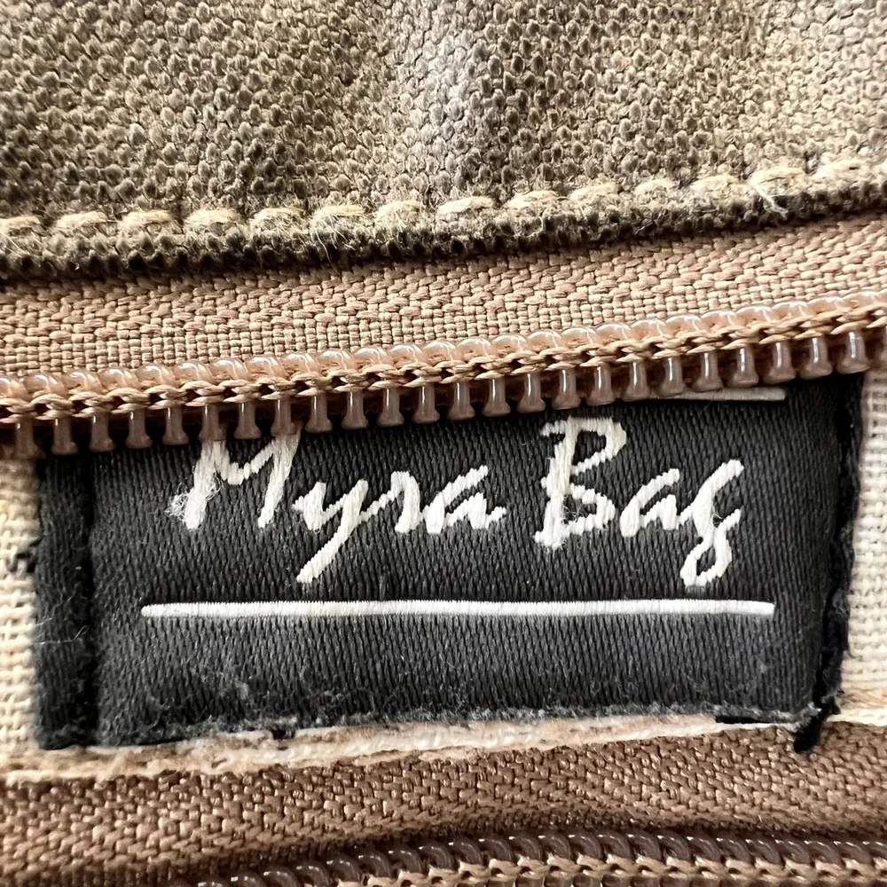 Myra Bag Upcycled Canvas Rug Cowhide Crossbody Bag Green Brown S-1250